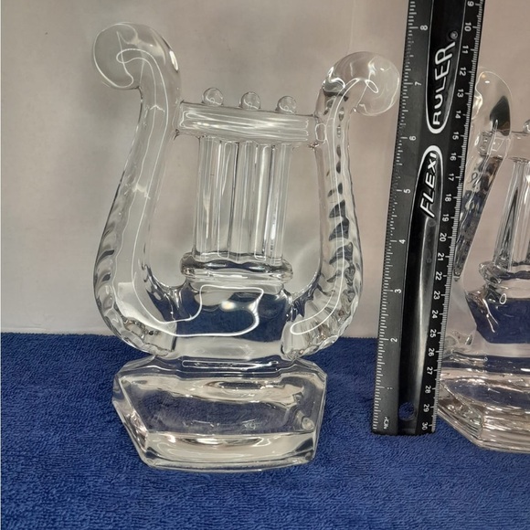 Pair Mid-Century Fostoria Harp Lyre Heavy Clear Glass Bookends Music Decor Gift - Picture 3 of 7